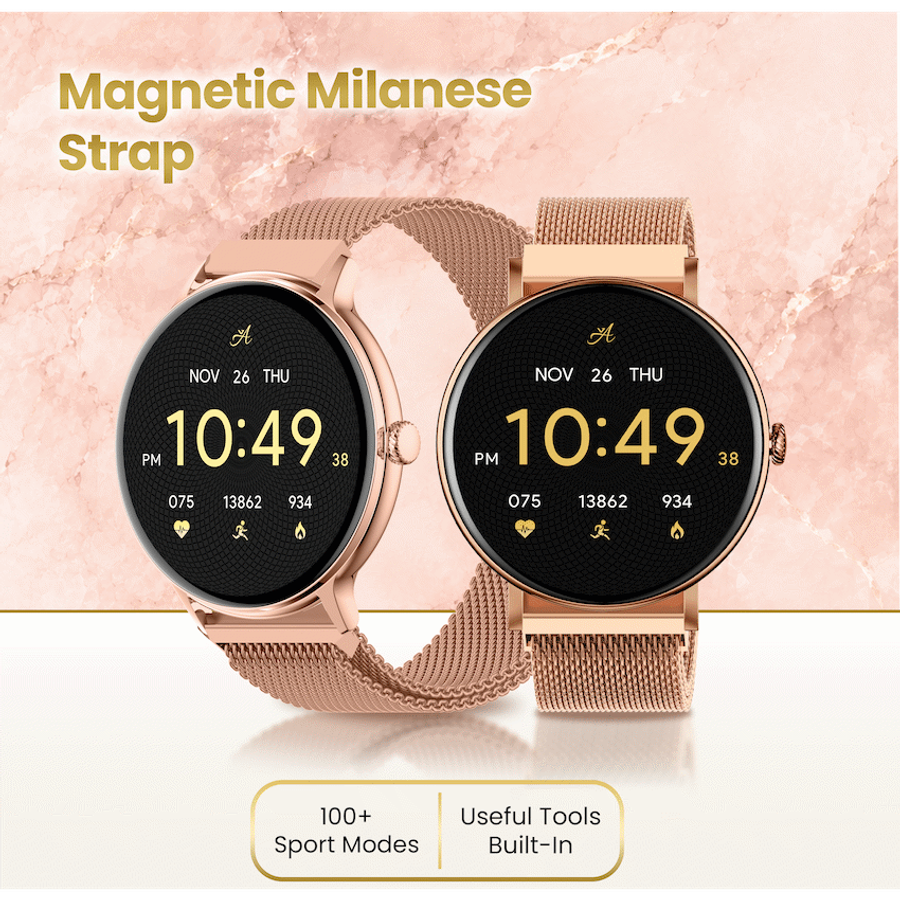 Volkano Ayla Collection Smartwatch with Extra Silicone Strap - Gold