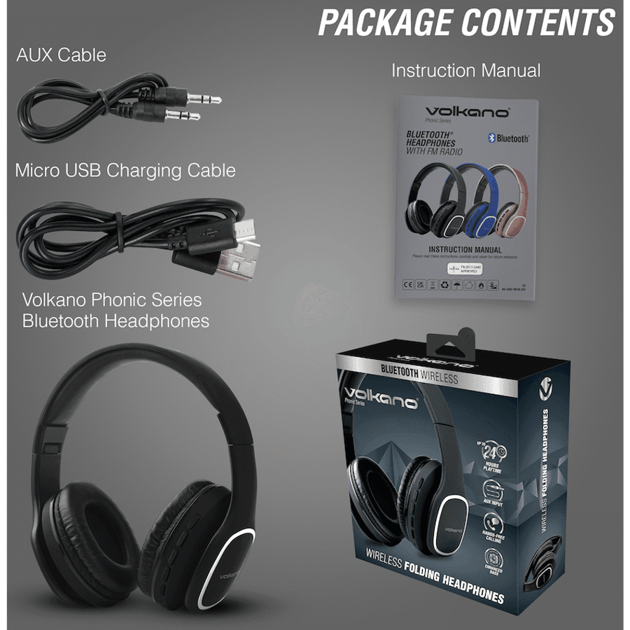 Volkano Phonic Series Bluetooth Full Size Headphones - Black