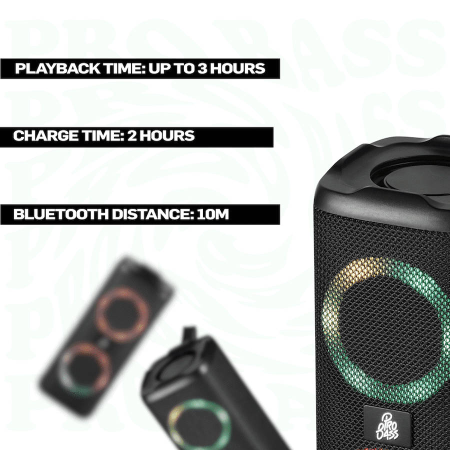 Pro Bass Pulse Box Portable Bluetooth Speaker - Black