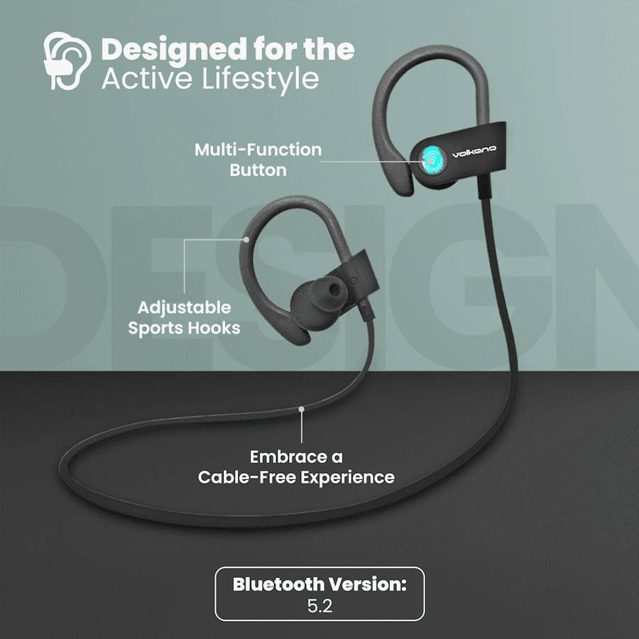 Volkano Race Series Bluetooth Sport Earhook Earphones - Black