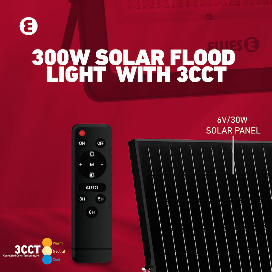 Ellies Nebula Series 300W Solar Flood Light  with 3CCT -BK