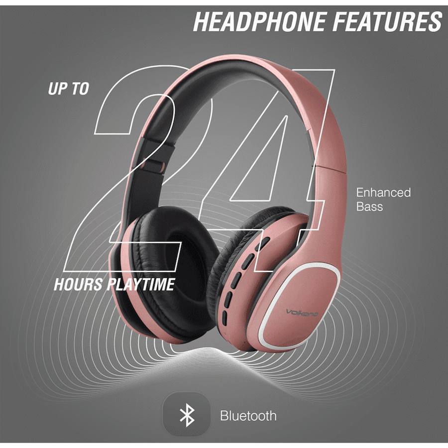 Volkano Phonic Series Bluetooth Full-Size Headphones - Rose Gold