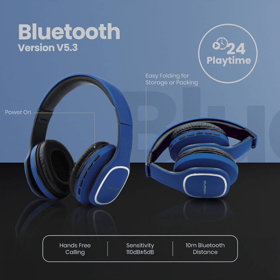 Volkano Phonic Series Bluetooth Full Size Headphones - Blue