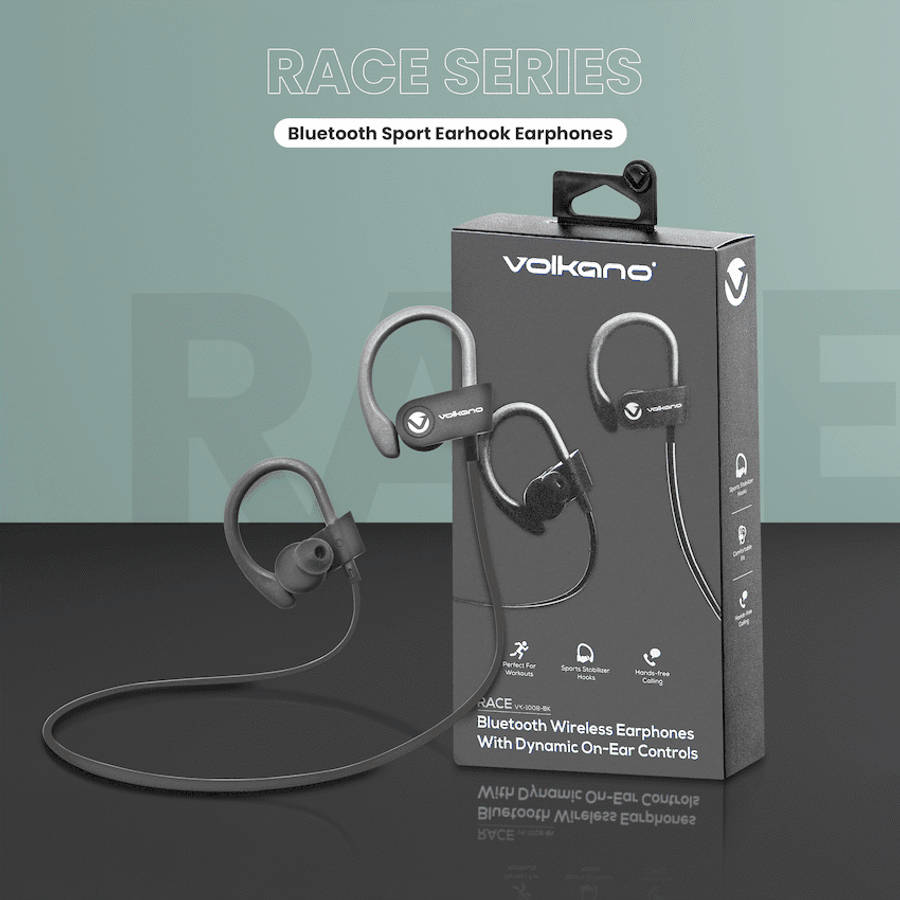 Volkano Race Series Bluetooth Sport Earhook Earphones - Black
