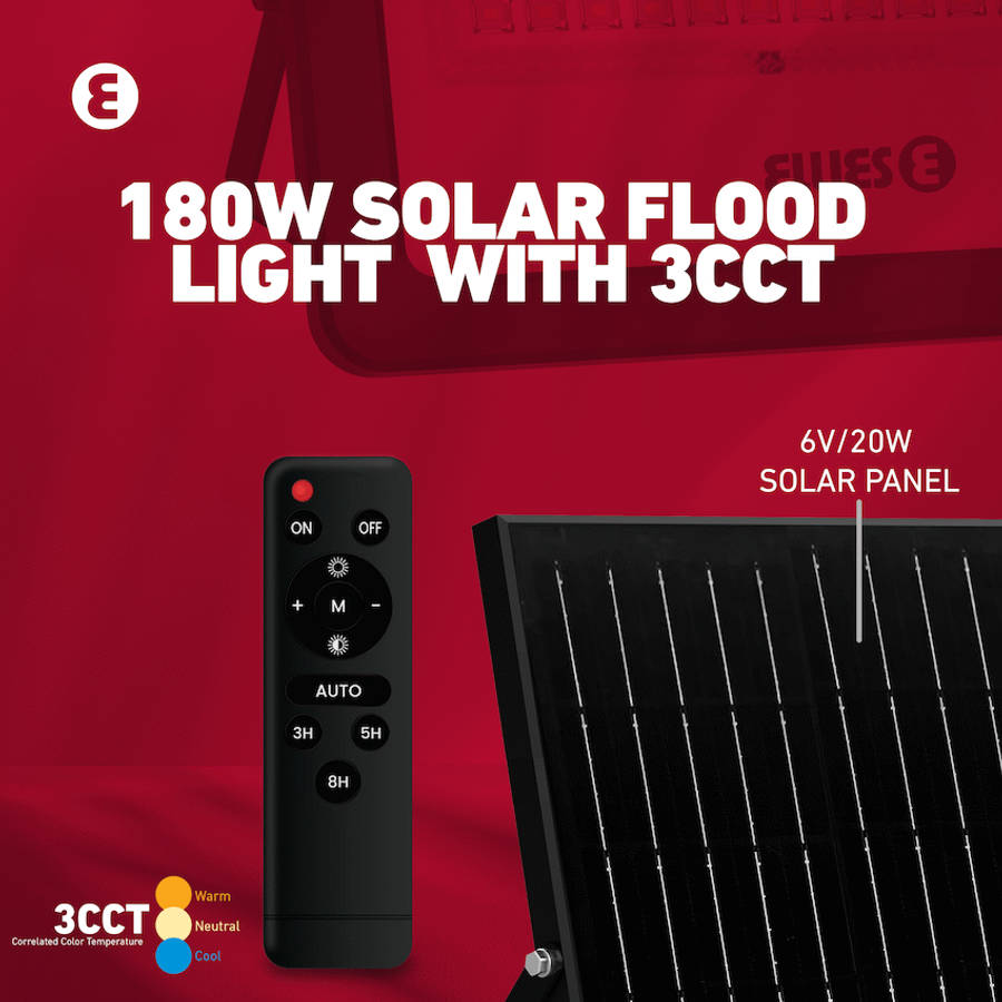 Ellies Nebula Series 180W Solar Flood Light  with 3CCT -BK