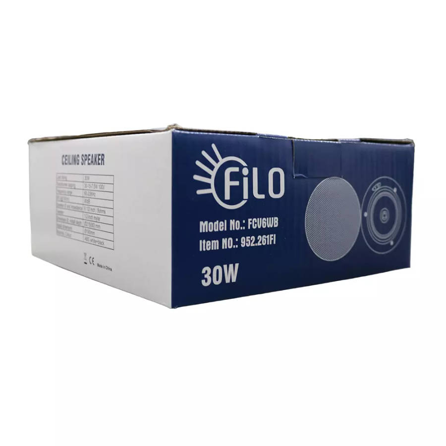 FILO FCV6WB FRAMELESS CEILING SPEAKER 6.5INCH WHITE/BLACK 30W 100V