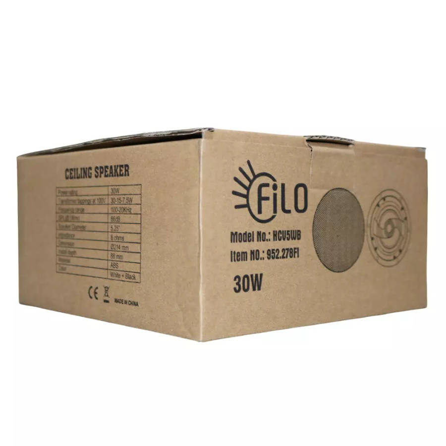 FILO HCV5WB HQ FRAMELESS CEILING SPEAKER 5.25INCH WHITE/BLACK 30W 100V