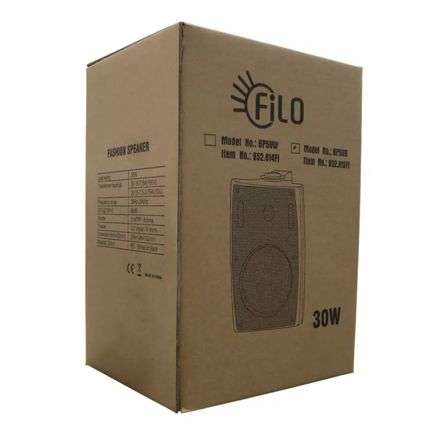 FILO BP5VB PASSIVE WALL MOUNT SPEAKER 5.25INCH BLACK 30W 100V