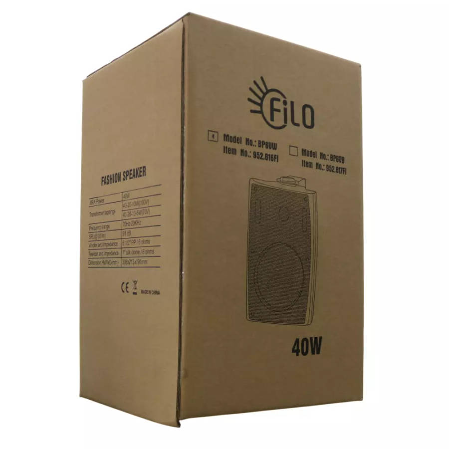 FILO BP6VW PASSIVE WALL MOUNT SPEAKER 6.5INCH WHITE 40W 100V