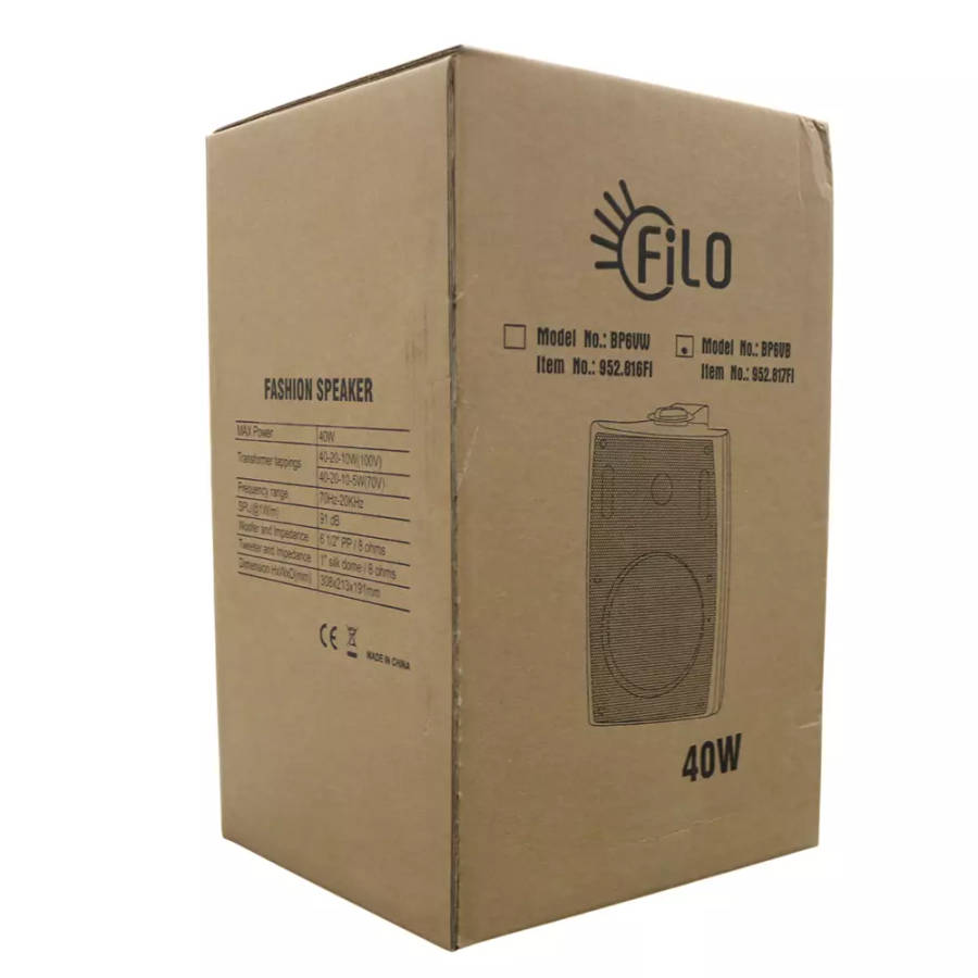 FILO BP6VB PASSIVE WALL MOUNT SPEAKER 6.5INCH BLACK 40W 100V
