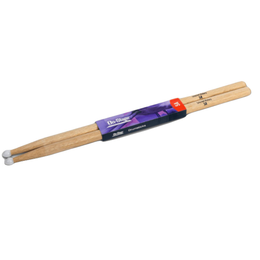 On-Stage HN5A Hickory Drum Sticks (5A, Nylon Tip)