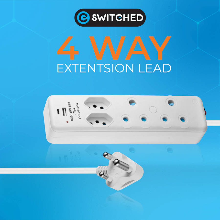 Switched 4-Way Extension Lead with 1x Type-C + 1x USB - 4m