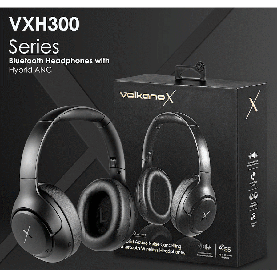 VolkanoX VXH300 Bluetooth Headphones with Hybrid ANC - Black