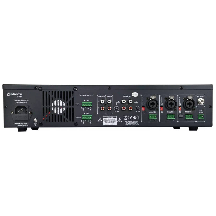 ADASTRA V-242 MIXER AMPLIFIER 2x 240W FM/USB/SD/BT/DAB+ 100V 2 ZONE