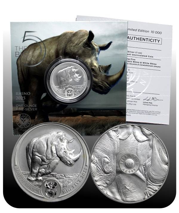 2025 1oz R5 Fine Silver Rhino - Big Five Series III
