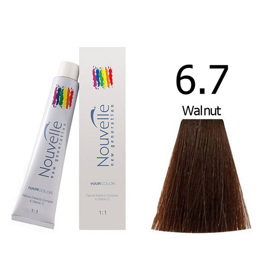 Nouvelle Professional Permanent Hair Tint Dye 100ml + 100ml 20vol developer - 6.7 Walnut Nouvelle