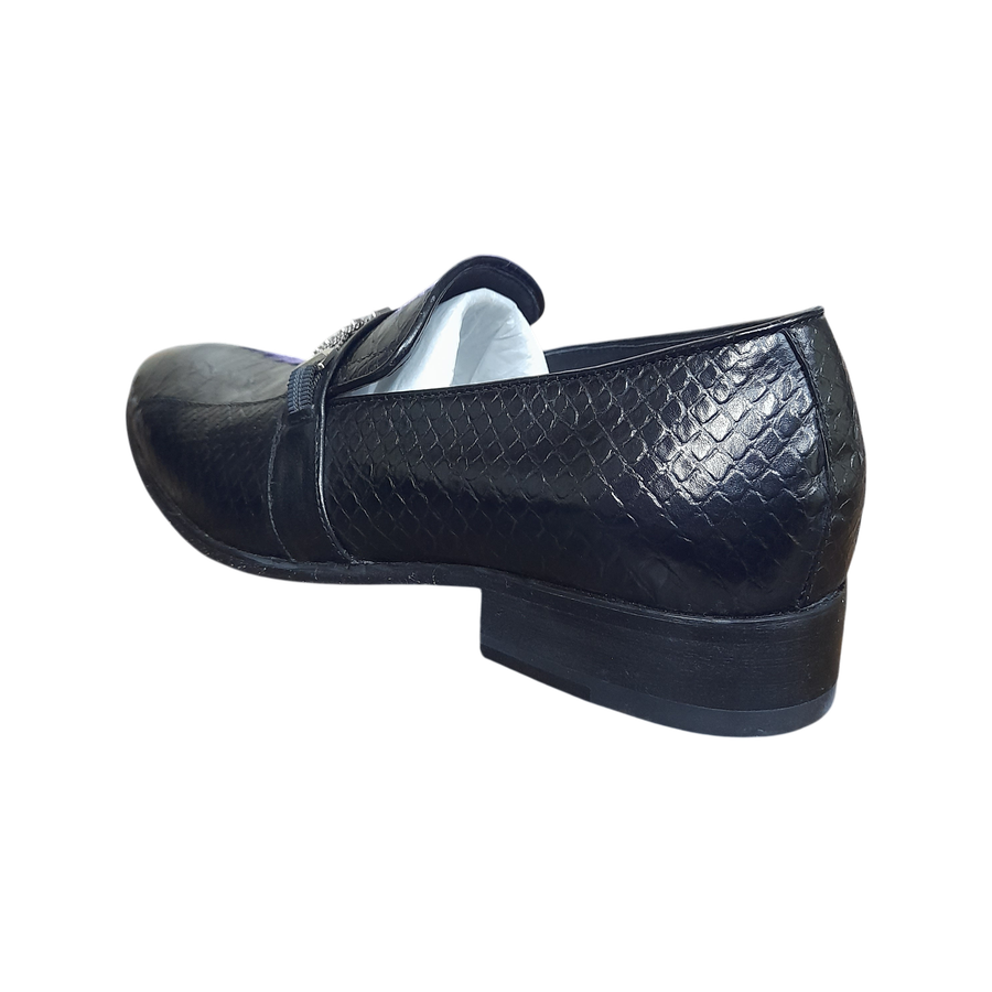 Snake Skin Loafers With Silver Leaf Buckle