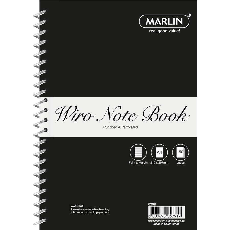 Marlin side spiral Wiro Note Book A4 150 pages punched & perforated