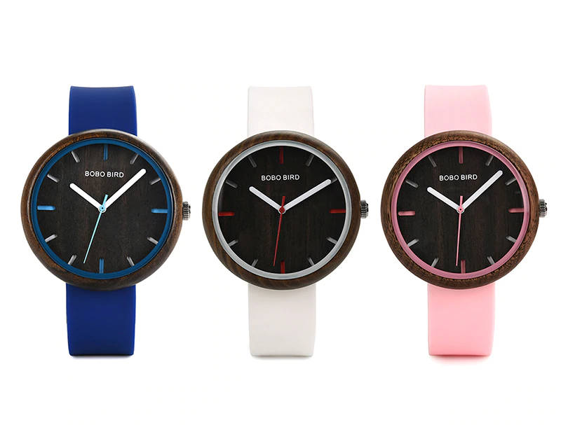 BOBO BIRD Ladies wooden watch with Silicone wrist band - Blue