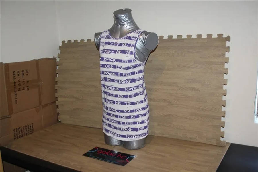 Cotton purple and white striped tanktop with writing, Size Small