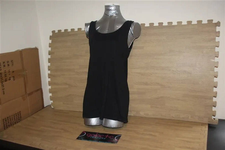 Cotton black tank top, Size says 12-36, looks large to medium