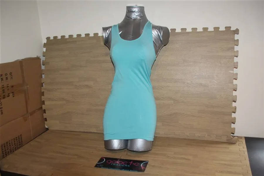 Light Blue Tank top, doesnt say size or material, looks medium and nylon
