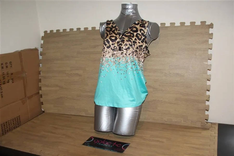 Polyester light blue leopard print Tanktop, Size small