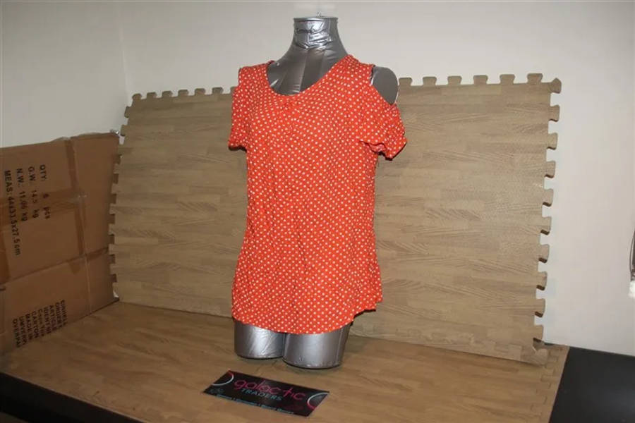 Orange and white polka dot viscose shirt, size XL