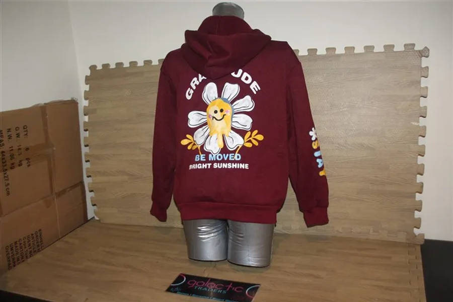 Polyester Gratitude red hoodie, size XS