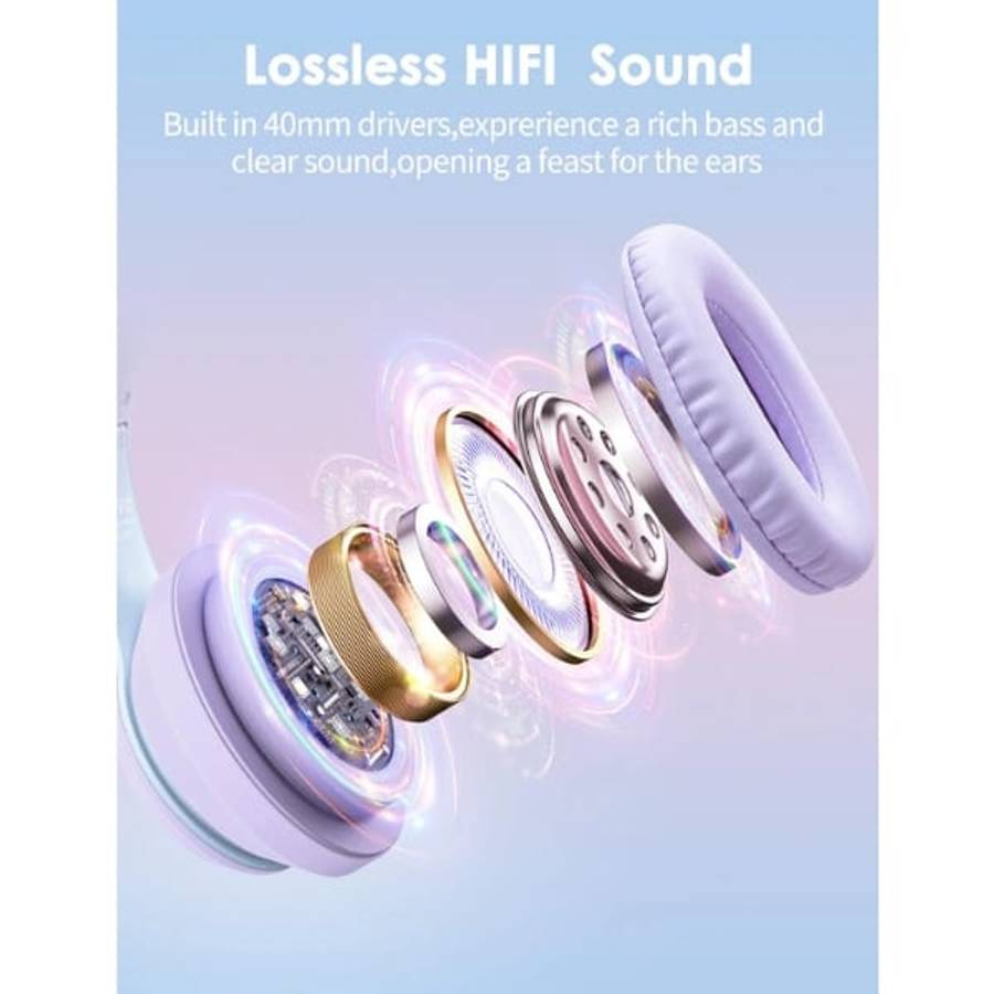 Onikuma B90 RGB Cat Ear Bluetooth 5.0 Wireless Gaming Headset  Purple