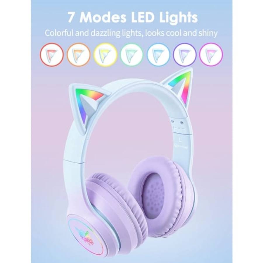 Onikuma B90 RGB Cat Ear Bluetooth 5.0 Wireless Gaming Headset  Purple