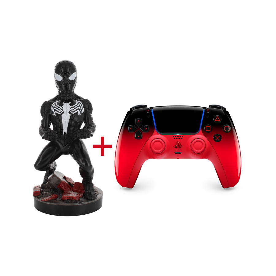 PlayStation 5 (PS5) DualSense Wireless Controller - Techno Red + Cable Guy: Marvel - Symbiote Spi...