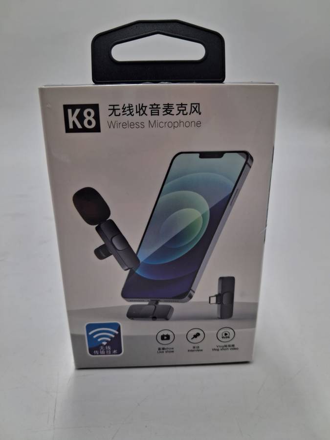  K8 Wireless Microphone  Clip-On Lavalier Mic for iPhone/Android | Plug & Play 