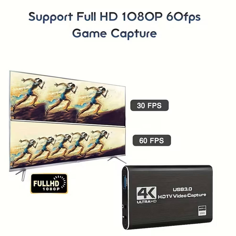 4K USB 3.0 HDMI Video Capture Card | 1080P 60FPS | OBS Streaming & Game Recording