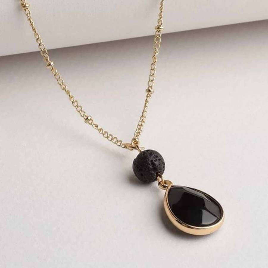 Killer Deals Aromatherapy Essential Oil Diffuser Onyx Glass Bead Necklace/Pendant