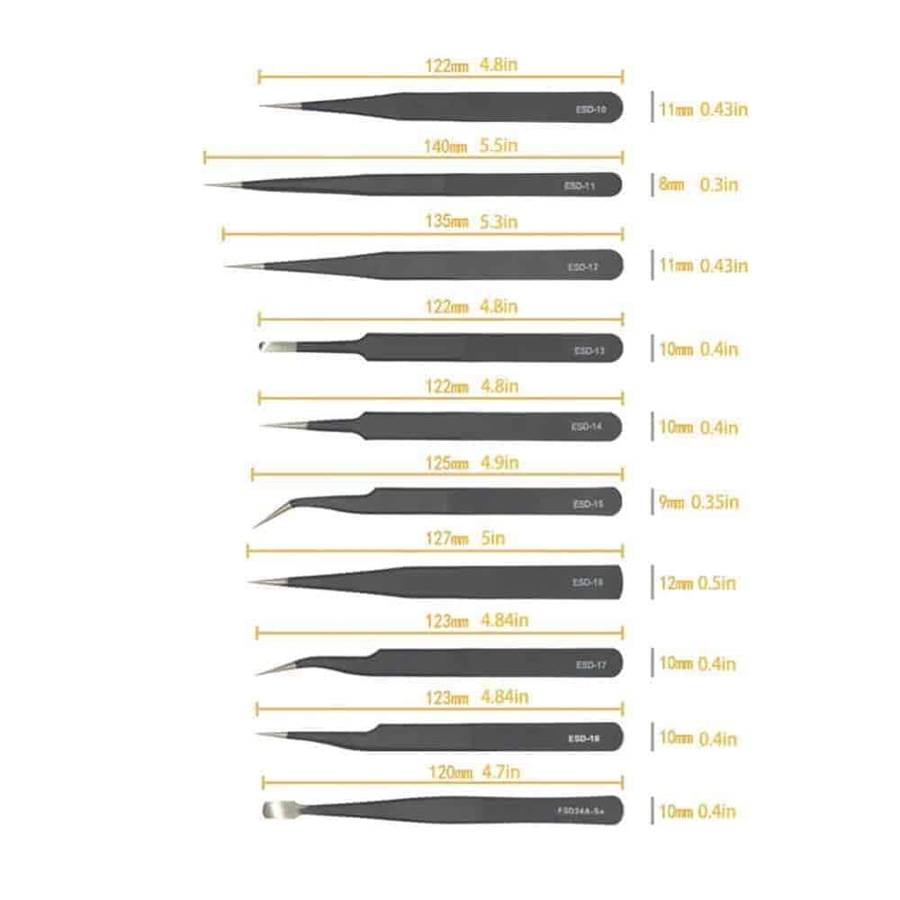 Killer Deals 10-Piece Stainless Steel Anti-Static/Corrosion Precision Tweezer Set