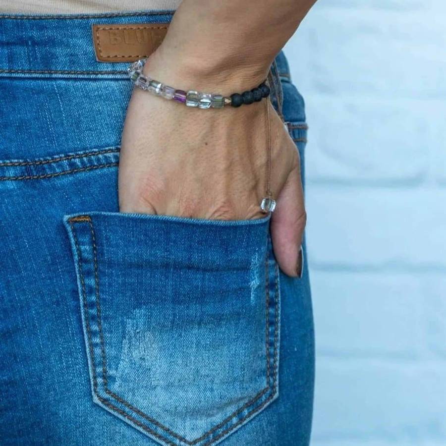 Killer Deals Essential Oil Diffuser Lava Stone Rainbow Aura Glass Bracelet