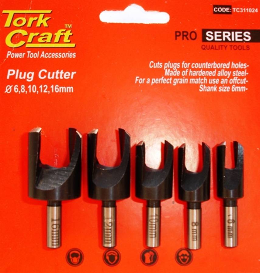TORK CRAFT 5PCE PLUG CUTTER SET 6-8-10-12-16MM