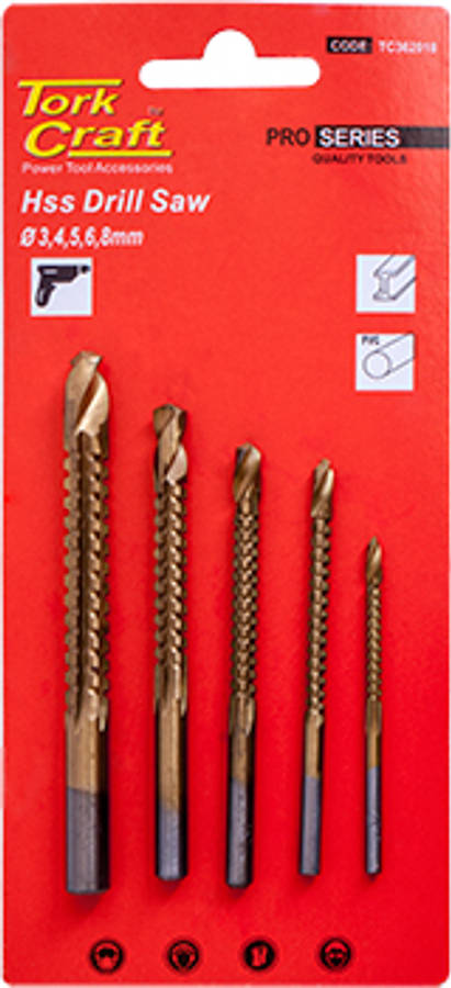 TORK CRAFT DRILL SAW SET HSS TIN.COATED 3-4-5-6-8
