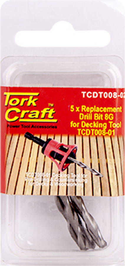 TORK CRAFT REPL. DRILL BIT FOR DECKING TOOL 8G X 5PC PRE-DRILL AND COUNTERSINK