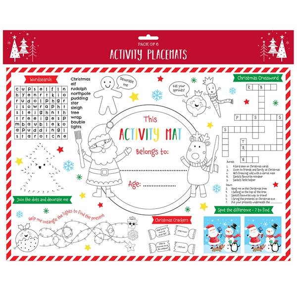 Activity Placemat 6pk Christmas