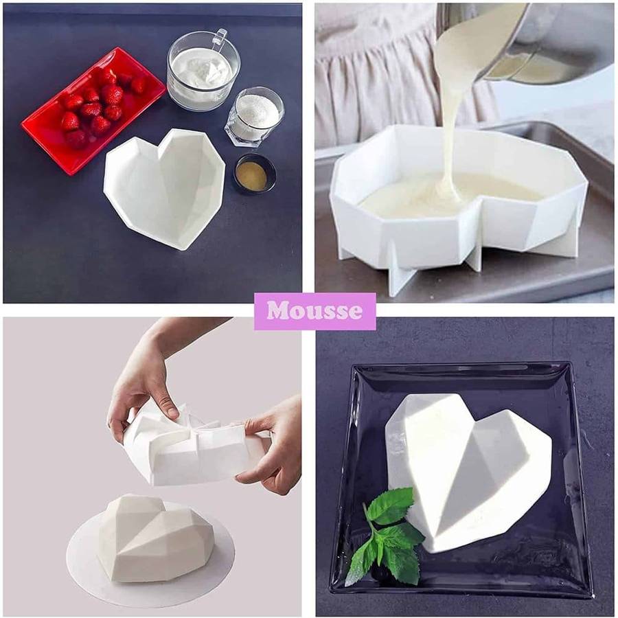 Killer Deals Dessert 3D Diamond Heart Shaped Silicone Baking Mould Set of 2