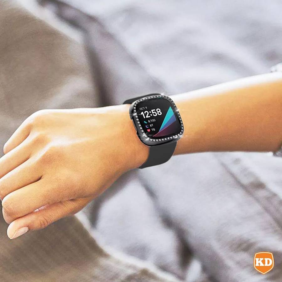 Killer Deals Milanese strap and PC case with diamond for Fitbit Versa 3 ,Sense - Rose Gold Combo