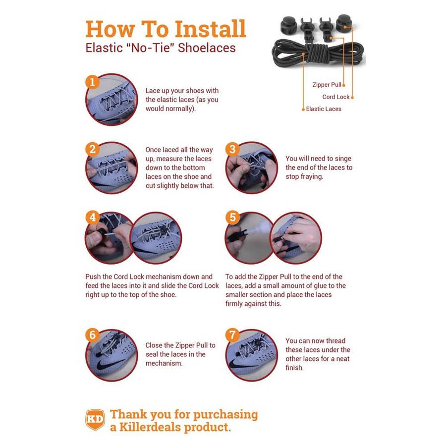 Killer Deals Elastic No Tie Speed Shoelaces- Black /Orange/Purple Combo
