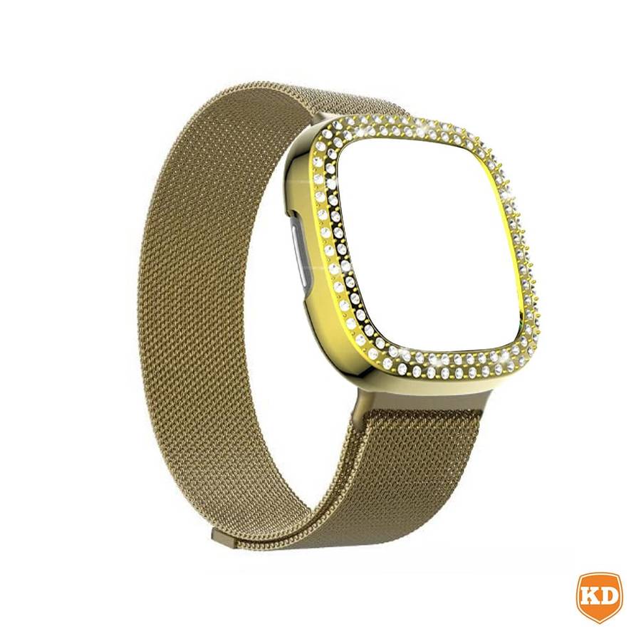 Killer Deals Milanese strap and PC case with diamond for Fitbit Versa 3 ,Sense - Rose Gold Combo