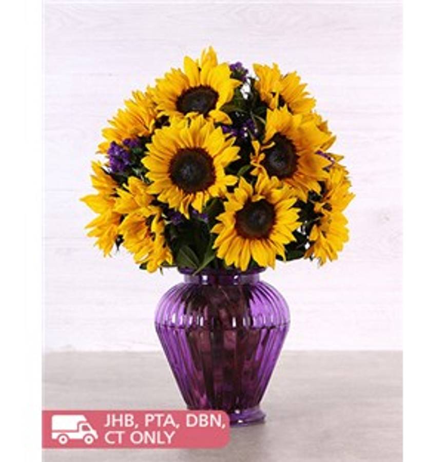 Sunflowers in a Purple Urn Vase