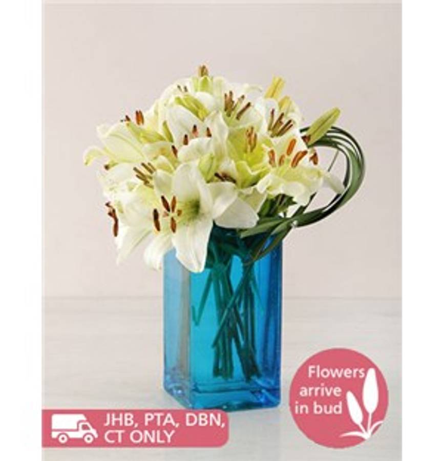 White Asiflorum Lily and Leriopi Vase