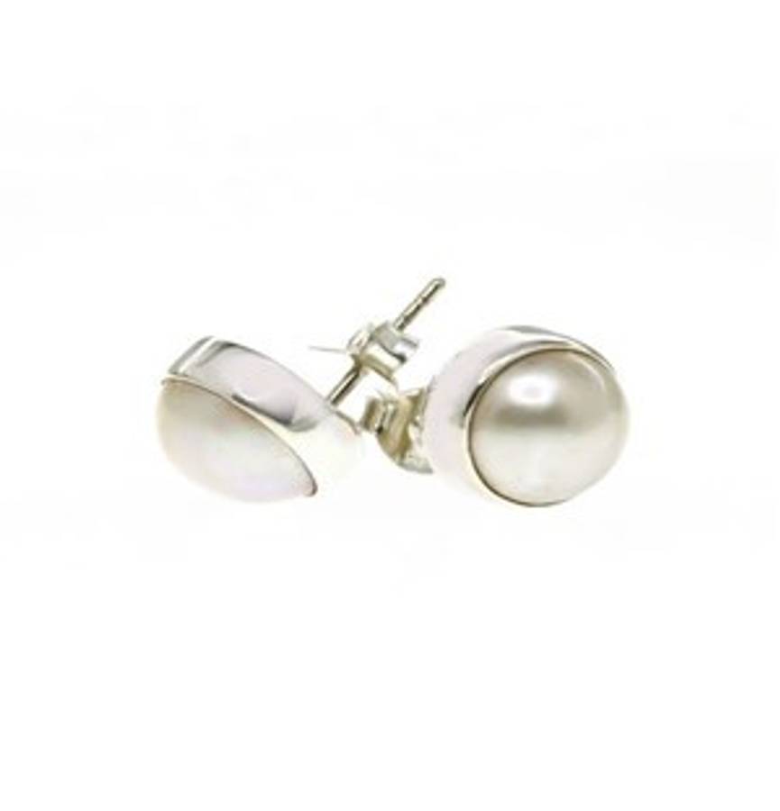 Fresh Water 10mm White Mabe Pearl Earrings