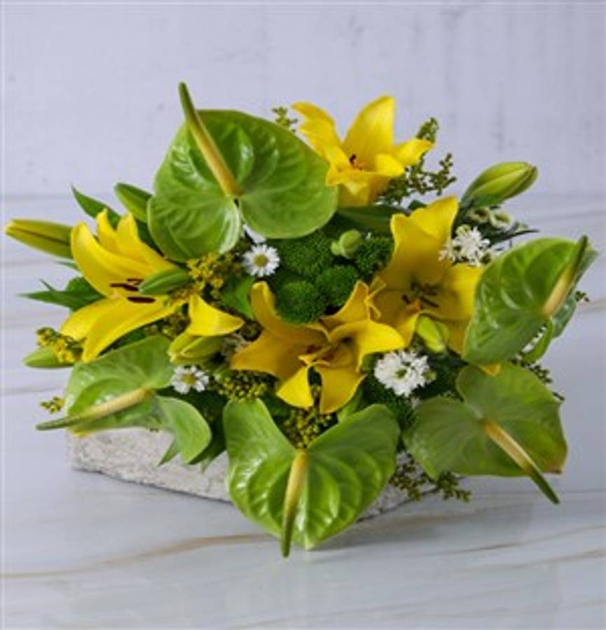 Glowing Green And Yellow Lily Bouquet