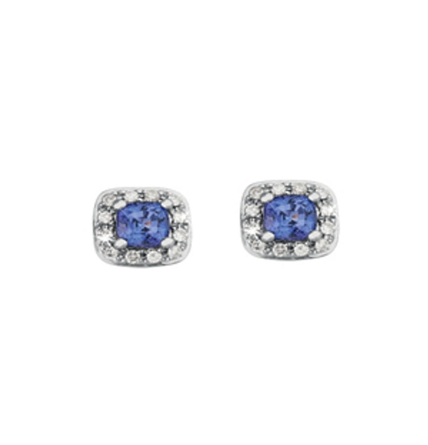 9KT Cushion Cut Tanzanite and Diamond Earrings